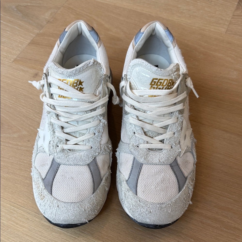 Golden Goose White & Gray Low-Top Distressed Sneakers